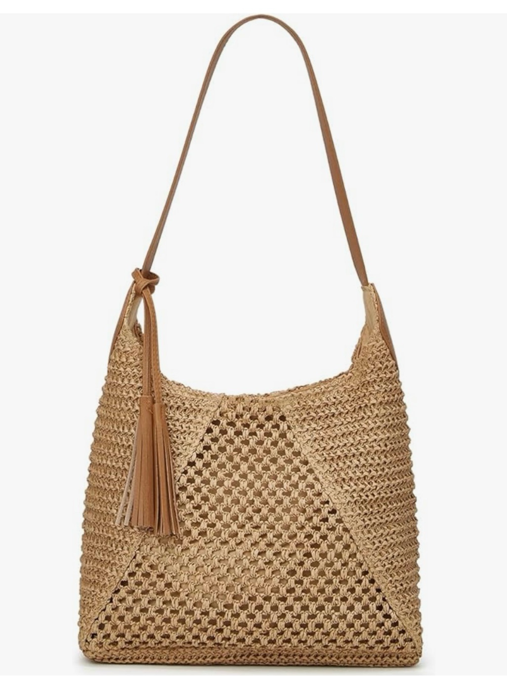 Women's Summer Straw Woven Shoulder Bag Large Casual Tote Purse Tassel Trendy